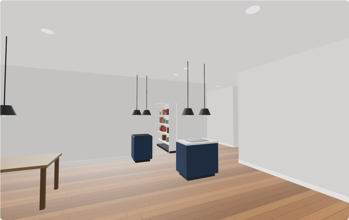 First-person 3D walkthrough of a kitchen