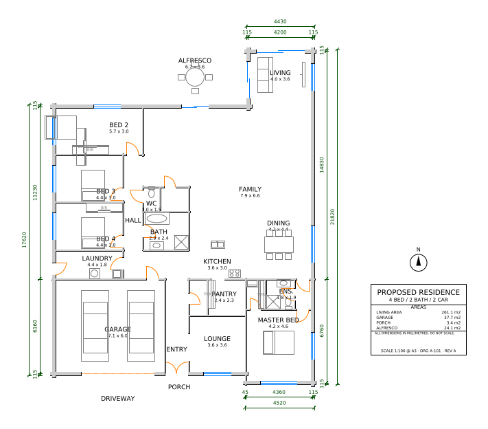 Dimensioned CAD floor plan